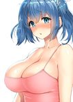 bare_shoulders blue_eyes blue_hair blush body_mahattaya_ginga breasts camisole chestnut_mouth cleavage collarbone covered_nipples embarrassed hair_ornament hair_ribbon kantai_collection large_breasts no_bra open_mouth ribbon short_hair solo souryuu_(kantai_collection) twintails white_ribbon 