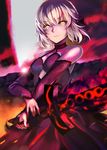  absurdres artoria_pendragon_(all) breasts choker cleavage dark_excalibur detached_sleeves dress ep_(emio_parn) fate/grand_order fate/stay_night fate_(series) highres looking_at_viewer medium_breasts saber_alter short_hair solo sword weapon yellow_eyes 