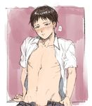  1boy ajin_(sakurai_gamon) black_hair blush male_focus nagai_kei nipples solo tagme undressing 