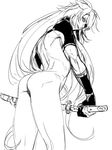  1boy ass kogitsunemaru looking_at_viewer male_focus monochrome muscle solo sword tagme touken_ranbu weapon 