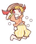  animal_ears blonde_hair bunny_ears bunny_tail clenched_teeth floppy_ears full_body grin hemogurobin_a1c jumping midriff parody puyopuyo puyopuyo_fever red_eyes ringo_(touhou) smile solo style_parody tail teeth touhou transparent_background 