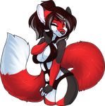  2016 alpha_channel anthro black_fur black_nose breasts canine clothing cute dickgirl digital_media_(artwork) eyebrows fur hair intersex long_hair looking_at_viewer mammal one_eye_closed red_eyes red_fur simple_background solo tight_clothing transparent_background unknown_species white_fur zyira 
