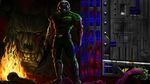  absurdres assault_rifle backlighting baron_of_hell blood commentary doom_(game) doomguy finfr0sk gun helmet highres imp_(doom) male_focus manly muscle power_armor rifle solo trigger_discipline veins weapon 