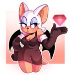  anthro bat breasts cleavage clothed clothing dress female gem gloves green_eyes half-closed_eyes hand_on_hip mammal pursed_lips rouge_the_bat sandopoliszone solo sonic_(series) wings 