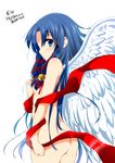  air angel_wings arm_at_side artist_name ass bell blue_eyes blue_hair breasts convenient_censoring cowboy_shot dated feathered_wings hair_bell hair_censor hair_ornament hair_over_breasts hair_ribbon jingle_bell kannabi_no_mikoto leaf_print long_hair looking_back nude ragho_no_erika red_ribbon ribbon see-through shawl sideboob simple_background small_breasts solo veil very_long_hair white_background white_wings wings 