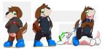  2018 anthro bdsm black_nose boots bottomless brown_fur canine clothed clothing collar digital_drawing_(artwork) digital_media_(artwork) dog duo eyes_closed fan_character featureless_crotch footwear fur green_eyes green_fur green_hair green_iris hair hi_res hybrid jermone_(sexotheque) leash male mammal mario_bros mouse multicolored_fur nintendo open_mouth radius rodent rubber sequence sexotheque shiny simple_background tongue tongue_out two_tone_fur video_games white_fur yoshi 