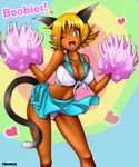 &lt;3 2015 abstract_background animal_humanoid bent_over big_breasts blonde_hair breasts camel_toe cat_humanoid cheerleader cleavage clothed clothing cute_fang feline female franarok hair hi_res humanoid inner_ear_fluff mammal midriff navel one_eye_closed open_smile panties pom_poms short_hair skimpy solo text underwear wink yellow_eyes 