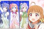  :d brown_hair kousaka_honoka kousaka_kure long_hair love_live! love_live!_school_idol_project love_live!_sunshine!! minami_kotori multiple_girls open_mouth orange_hair school_uniform serafuku short_hair smile sonoda_umi start:dash!! takami_chika uranohoshi_school_uniform 