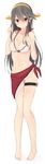  absurdres ass_visible_through_thighs bare_arms bare_legs bare_shoulders barefoot bikini black_hair blush breasts brown_eyes cleavage closed_mouth collarbone flying_sweatdrops full_body hair_between_eyes hair_ornament hair_twirling hairclip haruna_(kantai_collection) headgear highres kantai_collection long_hair medium_breasts navel pigeon-toed sarong see-through simple_background smile solo standing stomach swimsuit tan tanline thigh_gap thigh_strap toes white_background white_bikini yamato_(kantai_collection) yuki_(yukin0128) 