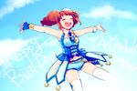  :d ^_^ closed_eyes gloves happy_birthday idolmaster idolmaster_(classic) idolmaster_platinum_stars open_mouth orange_hair outstretched_arms single_glove smile solo spread_arms takatsuki_yayoi ting_come twinkle_star_(idolmaster) twintails 