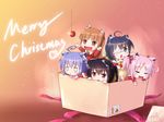  acchi_kocchi ahoge animal_ears black_hair blue_eyes blue_hair brown_eyes cat_ears chibi christmas chuunibyou_demo_koi_ga_shitai! eyepatch highres holo k-on! kaname_madoka langbazi mahou_shoujo_madoka_magica merry_christmas miniwa_tsumiki multiple_girls nakano_azusa one_side_up school_uniform spice_and_wolf takanashi_rikka twintails 