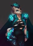  anthro breasts clothed clothing feline female grey_background mammal scar sertaa simple_background solo standing 