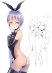  :&lt; anal_beads ass bare_back blue_hair bunny_boy contrapposto locon male_focus otoko_no_ko shorts simple_background standing sweatdrop thighhighs white_background 