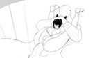  1girl anal animated animated_gif ass bouncing_breasts breasts eyepatch feet full_nelson han_juri held_up large_penis monochrome nipples penis sex size_difference street_fighter tongue_out 