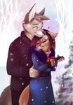  &lt;3 anthro canine clothed clothing duo eyes_closed eyewear female glasses half-closed_eyes male male/female mammal outside sertaa smile snow standing 
