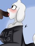  2016 anthro balls big_breasts blush breasts clothed clothing fellatio female fur hi_res inuyuru oral penis sex simple_background tongue toriel undertale video_games white_background white_fur 