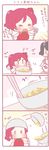  4koma :o alternate_hairstyle angry apron bib black_hair bow bowl bowl_hat chopsticks closed_eyes comic flying_sweatdrops food_request frown hair_bow hat love_live! love_live!_school_idol_project multiple_girls nishikino_maki o_o open_mouth ponytail red_hair saku_usako_(rabbit) spatula spoon tomato_hair_ornament translated twintails v-shaped_eyebrows yazawa_nico |_| 