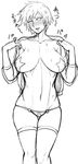  bakugou_mitsuki blush boku_no_hero_academia breasts breasts_apart collarbone commentary_request covered_nipples greyscale huge_breasts jonsaturday looking_to_the_side mature monochrome pasties see-through solo spiked_hair star_pasties string_panties sweat thighhighs translation_request undressing 