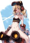  blonde_hair bottomless braid breasts brown_eyes brown_gloves eyebrows eyepatch genderswap genderswap_(mtf) gloves hair_tie hand_on_thigh long_hair looking_at_viewer machinery mask mask_on_head md5_mismatch navel one_eye_covered overwatch redcomet sitting sketch small_breasts solo spread_legs stomach straddling strapless thick_eyebrows torbjorn_(overwatch) tubetop turret twin_braids upright_straddle welding_mask 