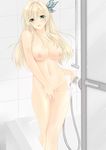  :o absurdres bathroom bathtub blonde_hair blue_eyes blurry blush boku_wa_tomodachi_ga_sukunai breasts butterfly_hair_ornament chocomint725 depth_of_field door eyelashes fingering groin hair_ornament highres indoors kashiwazaki_sena large_breasts long_hair looking_at_viewer masturbation navel nipples nude open_mouth shower_head showering solo standing stomach tile_wall tiles water 