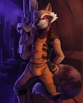  bulge clothed clothing evil_face guardians_of_the_galaxy gun male mammal marvel nurinaki pinup pose raccoon ranged_weapon rocket_raccoon solo weapon 
