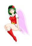  akuma-kun ameneko angel_wings boots green_eyes green_hair hairband legs_together looking_at_viewer red_footwear simple_background sitting smile solo toriotome_nasuka wings 