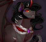  2016 cape clothing dragon equine evehly fangs friendship_is_magic halfdeathshadow hi_res horn hybrid king_sombra_(mlp) looking_at_viewer mammal membranous_wings my_little_pony red_eyes slit_pupils solo spikes unicorn wings 