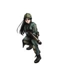  black_eyes black_footwear black_gloves black_hair boots coat dragon_ball dragon_ball_super full_body gloves gun hat highres long_hair mai_(dragon_ball) pouch shotgun simple_background solo star uirina weapon white_background 