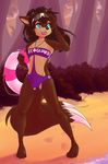  2016 anthro beach bikini brown_countershading brown_fur brown_hair bulge canine christiepistol clothed clothing crossdressing dipstick_tail eyewear fox front_view fur girly green_eyes hair inner_tube lifeguard long_hair looking_away male mammal multicolored_fur multicolored_tail open_mouth plantigrade raised_arm seaside sky_(character) smile solo standing sunglasses swimsuit tree two_tone_fur water 
