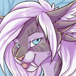  anthro fangs feline female hair kellwolfik looking_at_viewer mammal saber-toothed_cat smile solo teeth tongue tongue_out white_hair 