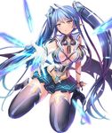  1girl artist_request bare_shoulders blue_hair breasts character_request energy female large_breasts long_hair panty_short pointy_ears purple_eyes sitting skirt solo taimanin_asagi taimanin_asagi_battle_arena twintails 