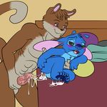  after-sex alien anal antennae anthro anus athletic balls bed big_dom_small_sub cat cum cum_from_ass cum_on_feet cum_string disney duez erection experiment_(species) feline flat_colors holding_penis humanoid_penis infinityplus1 leaking lilo_and_stitch lying mammal messy on_bed on_side penis pull_out size_difference stitch 