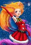  1girl breasts christmas elbow_gloves gloves league_of_legends long_hair multicolored multicolored_eyes multicolored_hair red_gloves solo zoe_(league_of_legends) 