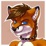  anthro blue_eyes canine collar fox inner_ear_fluff kellwolfik looking_at_viewer male mammal simple_background smile solo spiked_collar spikes 