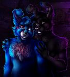  clothing eager five_nights_at_freddy&#039;s five_nights_at_freddy&#039;s_2 fur glitter glowing grabbing grope hexencoder holding_(disambiguation) lagomorph lips makeup male male/male mammal muscular rabbit ribbon_tie shadow_bonnie_(fnaf) smile sparkles teeth temptation toy_bonnie_(fnaf) video_games 