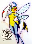  2016 anthro arthropod bee beedrill breasts deadman0911 featureless_crotch female insect navel nintendo nude pok&eacute;mon red_eyes simple_background solo video_games wings 