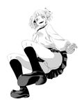  ass bad_id bad_pixiv_id bangs blunt_bangs blush boku_no_hero_academia cardigan double_bun fangs from_below full_body greyscale invisible_chair kneehighs loafers looking_at_viewer mannensan'i messy_hair miniskirt monochrome open_mouth panties pleated_skirt school_uniform serafuku shoes sitting skirt sleeves_past_wrists solo teeth toga_himiko underwear white_background 
