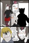  arm_warmers blush caught clothed clothing comic crossdressing dragon dressing_room_(disambiguation) embarrassed english_text eye_contact girly holly_marie_ogburn horn leg_warmers legwear looking_at_viewer male public skirt surprise text 