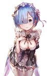  77gl cleavage maid no_bra re_zero_kara_hajimeru_isekai_seikatsu rem_(re_zero) thighhighs 