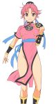  1girl bonza breasts china_dress chinese_clothes dragon_quest dress erect_nipples female groin hand_up highres looking_at_viewer maam medium_breasts no_panties open_mouth pink_dress pink_hair short_sleeves simple_background solo standing white_background 