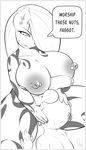  2016 anthro anthrofied balls big_breasts breasts dialogue dickgirl duo ear_piercing earth_pony english_text equine friendship_is_magic greyscale hair hair_over_eye hi_res horse huge_breasts intersex long_hair mammal monochrome my_little_pony nipple_piercing nipples nude penis piercing pinkamena_(mlp) pinkie_pie_(mlp) pony sanders spread_legs spreading tattoo text 