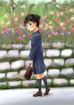  1girl azel_bikushioma blush female flower looking_at_viewer open_mouth original outdoors school_uniform shiny shiny_hair solo uniform 