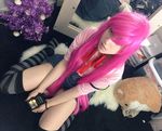  cosplay dutch_angle elfen_lied lana_rain looking_at_viewer lucy_(elfen_lied) music_box photo thighhighs 