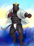  anthro clothing feline fundoshi iceman1984 japanese_clothing male mammal muscular panther solo underwear 