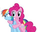  annoyed blue_eyes blue_feathers cutie_mark duo earth_pony equine feathered_wings feathers female feral friendship_is_magic fur hair horse hug mammal multicolored_hair my_little_pony pegasus pink_hair pinkie_pie_(mlp) pony rainbow_dash_(mlp) rainbow_hair wings 