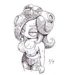  bad_id bad_twitter_id bike_shorts breasts cameltoe cleavage commentary large_breasts monochrome octarian octoling solo splatoon_(series) splatoon_1 tank_top tentacle_hair yuta_agc 
