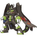  dragon gen_6_pokemon glowing glowing_mouth hexagon highres legendary_pokemon monster multiple_wings no_humans official_art pokemon pokemon_(creature) tail wings zygarde zygarde_complete 