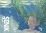  air_bubble alternate_hair_color bubble closed_eyes colored_eyelashes dress english floating_hair forehead green_hair hatsune_miku light_rays lips litra_(ltr0312) long_hair mouth nose sinking solo submerged sunlight text_focus twintails underwater upper_body vocaloid water wet 