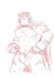  build_tiger cape clothing feline frown kumacchi male mammal muscular simple_background sketch thong tiger 