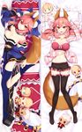  1girl animal_ears bikini_top black_legwear caster_(fate/extra) cleavage dakimakura fate/extra fate_(series) fox_ears fox_tail kyuri_(405966795) long_hair looking_at_viewer pink_hair smile solo tail thighhighs 